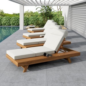 Christopher Knight Home Darla Outdoor Acacia Wood Adjustable Chaise Lounge with Water-Resistant Cushions (Set of 4) - 1 of 4