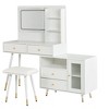 HDZNVF Modern Makeup Vanity Desk with Mirror, Retractable Dressing Table with Drawers and Cabinet, White - 4 of 4