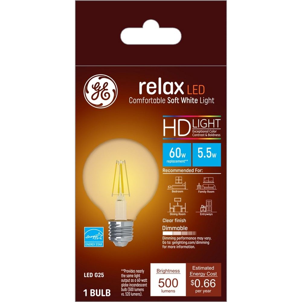 Photos - Light Bulb GE Relax LED HD Globe  5.5W 60W Equivalent