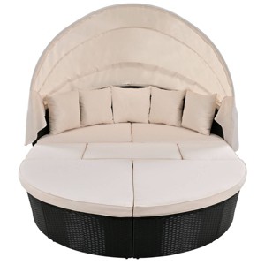 Nestfair Wicker Outdoor Sectional Round Daybed with Retractable Canopy and Washable Cushions Beige - 1 of 4