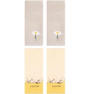 REGALWOVEN 4 Pcs Cotton Soft Absorbent Floral Pattern Hand Towel - 1 of 4