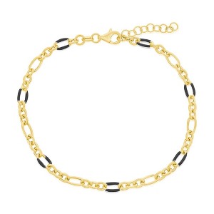 Bella Silver Sterling Silver Linked Black Enamel Anklet - Gold Plated - Black - 9+1 Inch - 1 of 2