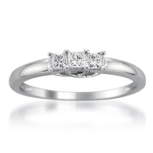 Pompeii3 1/4ct 3 Stone Princess Cut Diamond Ring 14K White Gold - 1 of 2