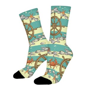 Sea With Seafaring Women Printed Crew Socks Funny Funky Socks Soft Polyester Novelty Gifts for Artists Men - 1 of 4