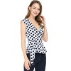 Allegra K Women's V Neck Sleeveless Self Tie Wrap Front Dotted Blouse - 3 of 4