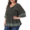 Women's Plus Size Bohe Floral Print V Neck 3/4 Sleeve Dressy Casual Work Tunic Blouses - Agnes Orinda - 2 of 4