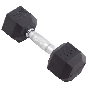 Body Sport Rubber Encased Hex Dumbbell Weight, Strength Training Equipment for Home Gym, Black - 1 of 4