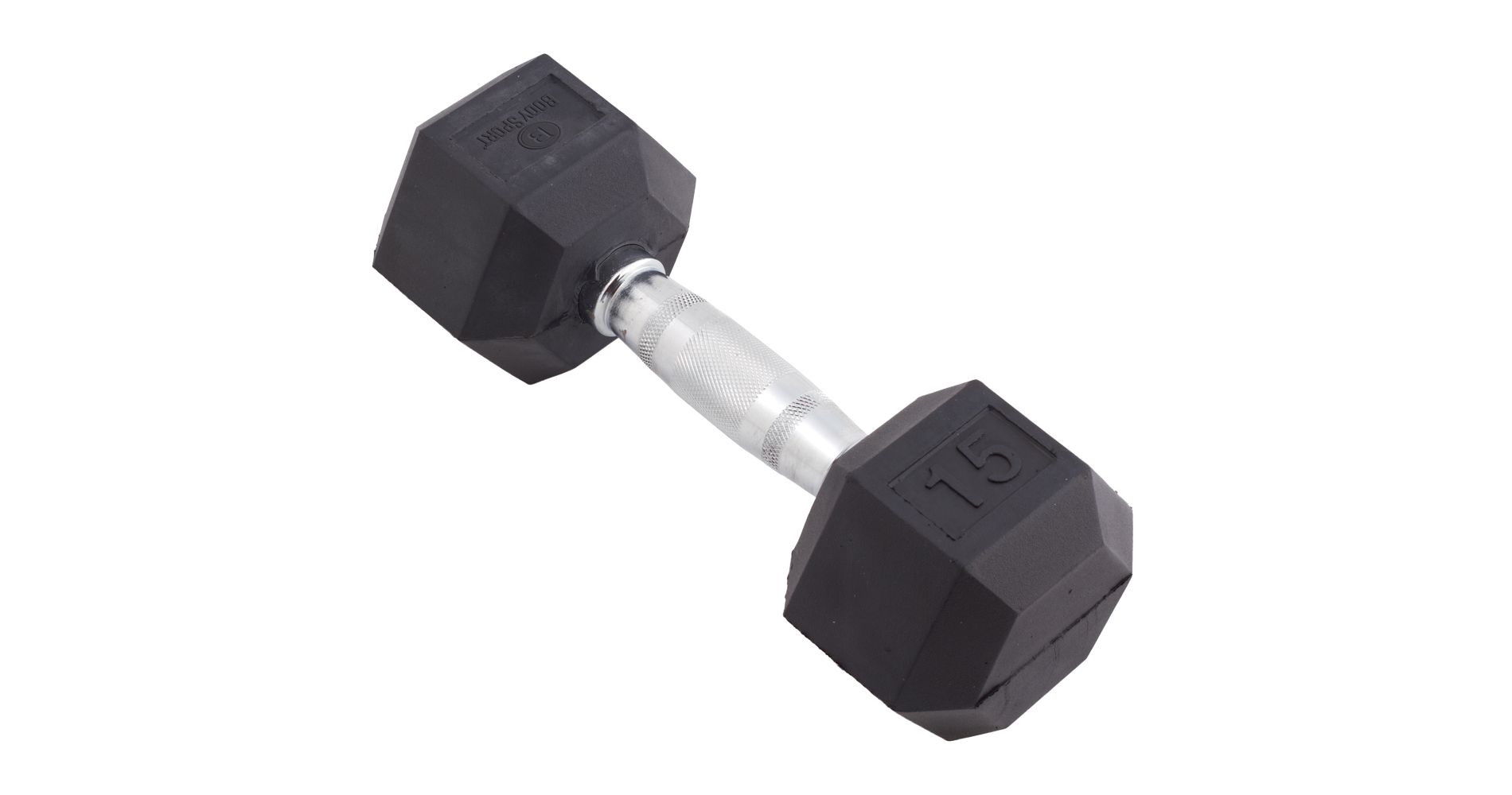 BodySport Rubber Encased Hex Dumbbell Weight, Strength Training Equipment for Home Gym, 15 lb., Black