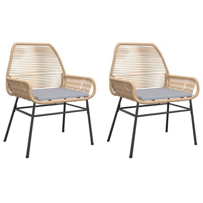 vidaXL Patio Chairs with Cushions - Brown Poly Rattan Outdoor Seating Set of 2 for Garden/Patio