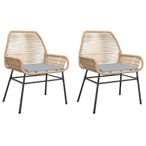 vidaXL Patio Chairs with Cushions - Brown Poly Rattan Outdoor Seating Set of 2 for Garden/Patio - 1 of 4