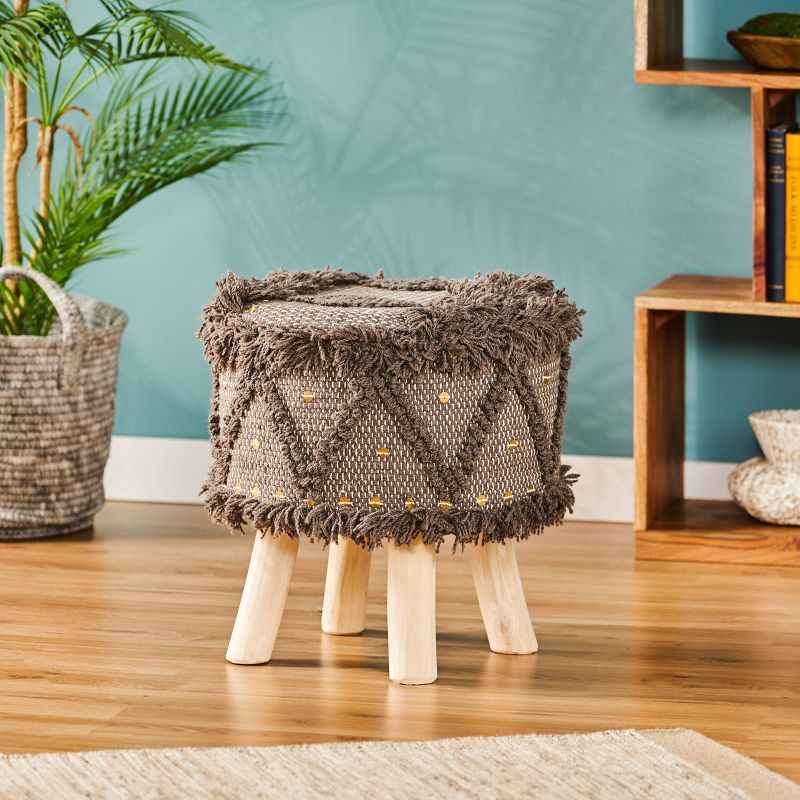 Roja Handcrafted Metal Accents Boho Fabric Stool - Christopher Knight Home, 3 of 9