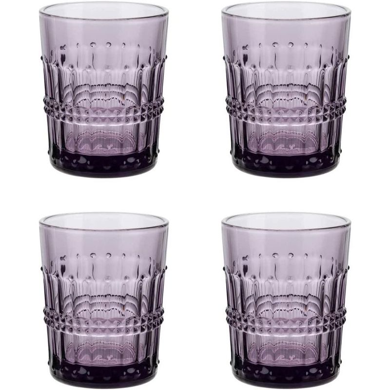 American Atelier Vintage Old Fashion 10 oz. Whiskey Glasses, Romantic Water Tumblers, Barware Glasses for Cocktails, Embossed Beaded Glasses, Set of 4, 1 of 6