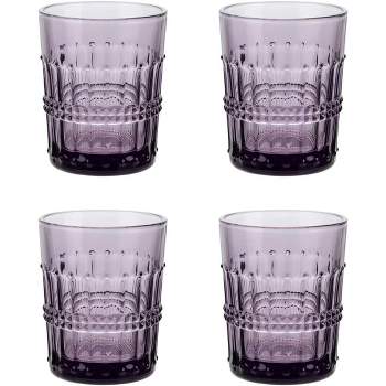 American Atelier Vintage Old Fashion 10 oz. Whiskey Glasses, Romantic Water Tumblers, Barware Glasses for Cocktails, Embossed Beaded Glasses, Set of 4
