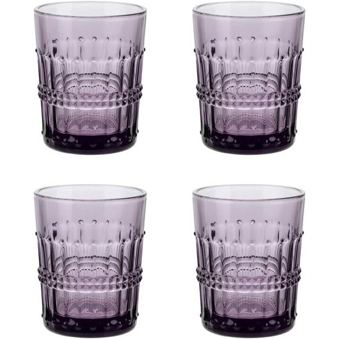 American Atelier Vintage Old Fashion 10 oz. Whiskey Glasses, Romantic Water  Tumblers, Barware Glasses for Cocktails, Embossed Beaded, Set of 4, Purple