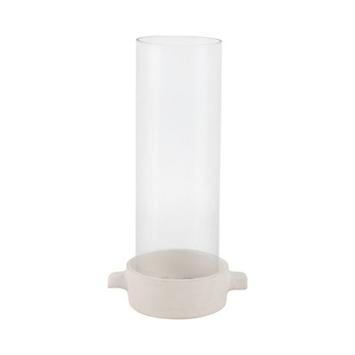 Pottery Glass Terracotta Pillar Holder and Taper Holder with Rustic Base and Cylindrical Hurricane Sleeve