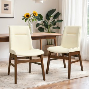 Subrtex Solid Wood dining Chair Faux Leather Upholstered Side Chair (Set of 2) - 1 of 4