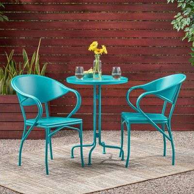 Palm Desert 3pc Iron Modern Bistro Set Matte Teal Christopher Knight Home