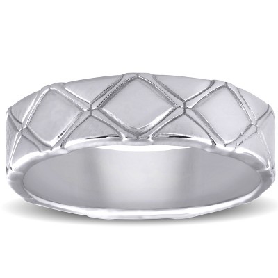 Pompeii3 Mens 14k White Gold X-Pattern Comfort Fit Heavy Weight 6MM Wedding Band Ring