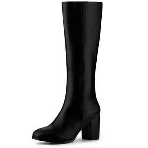 Allegra K Women's Halloween Round Toe Side Zip Block Heels Knee High Boots - 1 of 4