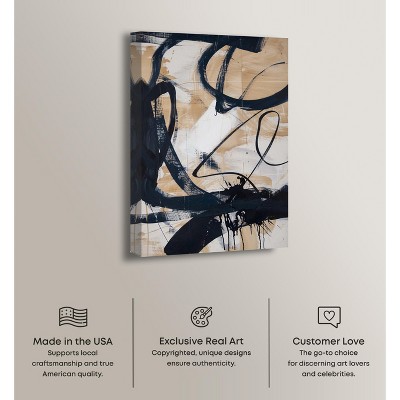 Flowing Abstract Shapes Beige and Black Canvas Wall Art, 16" x 24"
