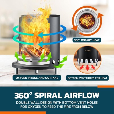 Modern Black Stainless Steel Wood-Burning Fire Pit Stove