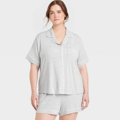 Women's Cloud Knit Short Sleeve Notch Collar Top and Shorts Pajama Set - Auden™ Heathered Gray 1X