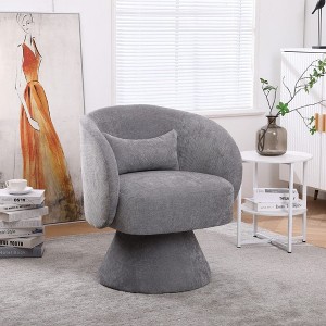 CAVINAS Faux Fur/Linen Upholstered Swivel Accent Chair with Wooden Base,Modern Round Barrel Chair,Armchair for Bedroom,Reading Room - 1 of 4