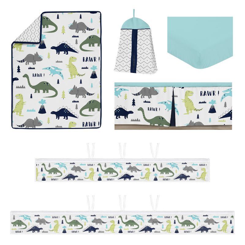 Sweet Jojo Designs Boy Crib Bedding + BreathableBaby Breathable Mesh Liner Mod Dinosaur Blue Green White, 2 of 7
