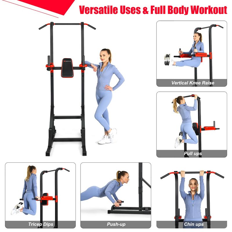 Costway Multi-function Power Tower Pull Up Bar Dip Stand Home Gym Full-body Workout, 4 of 11