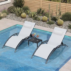PURPLE LEAF Patio Chaise Lounge Set of 3 Outdoor Lounge Chair Beach Pool Sunbathing Lawn Lounger Recliner Chiar, Side Table Included - 1 of 4