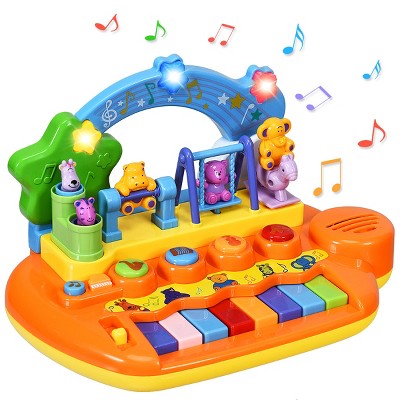 Costway Kids Rainbow Piano Keyboard 8 Keys Music Toy Gift w/ Animal Playground LED Light