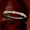 Ross-Simons 0.11 ct. t.w. Diamond Station Bangle Bracelet in Sterling Silver and 14kt Yellow Gold - 3 of 4