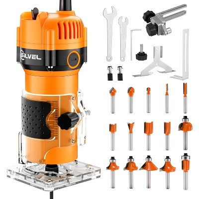 SILVEL Wood Router, 800W Wood Routers for Woodworking, 6.5Amp 1.25HP Hand Tool, 30000R/MIN Compact Edge Trimmer with 15 1/4" Router Bit Set, Orange
