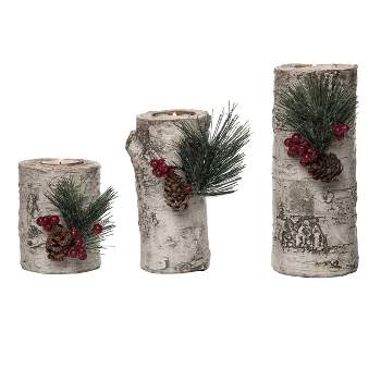 Transpac Resin 7.75 in. Multicolored Christmas Birch Tealight Holders Set of 3