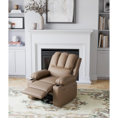 Manual Recliner Chair, Wide 22" Seat Width Leather Recliner w/Comfortable Arms and Cup Holders for Living Room CF8011