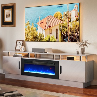 AOXUN Fireplace TV Stand with 36" Electric Fireplace, 80" 2 Tier TV Console Stand for TVs Up to 90", LED Light Entertainment Center, Gray