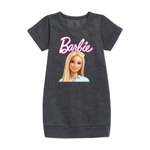 - Barbie - Original Barbie Graphic Short Sleeve Fleece Dress - 1 of 2