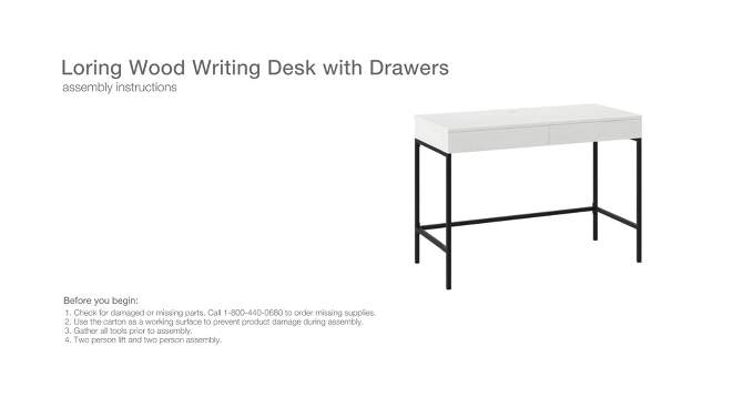 Loring Wood Writing Desk with Drawers and Charging Station - Threshold™, 2 of 15, play video
