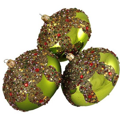 Barcana 3ct Glitter Sequin Beaded Shatterproof Christmas Onion Ornament Set 4" - Green