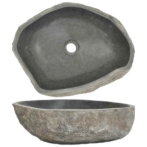 vidaXL Wash Basin Small Wash Sink Bathroom Basin Natural River Stone Oval - 1 of 4