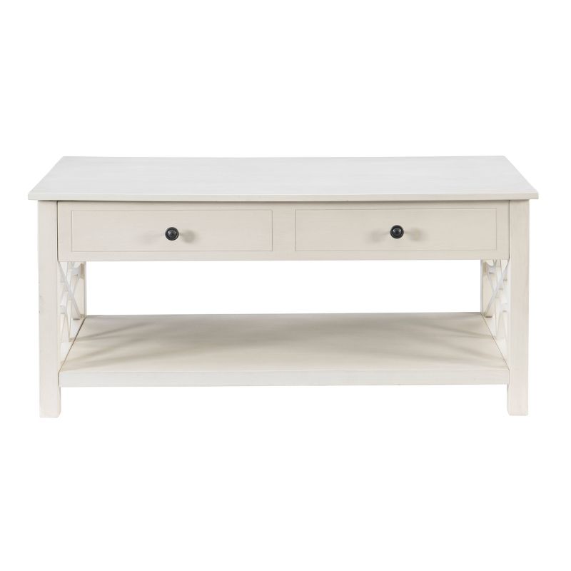 Whitley Traditional Lift Top Coffee Table with Storage and Bottom Shelf in Antique White Finish - Linon, 5 of 17