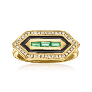 Ross-Simons 0.20 ct. t.w. Emerald and .10 ct. t.w. White Topaz Art Deco-Style Ring With Black Enamel in 18kt Gold Over Sterling Size 7 - 1 of 4