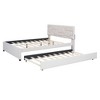 TIRAMISUBEST Full/Queen Size Upholstered Platform Bed with Brick Pattern Headboard and Trundle, Linen Fabric Bed Frame with Slats Support - 3 of 4