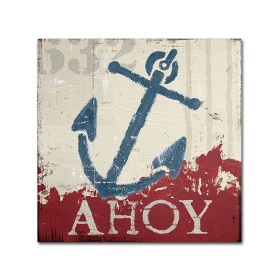 Nautical Blue and Red Anchor Canvas Art, 18'' x 18''