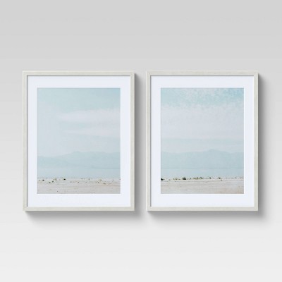 (Set of 2) 16" x 20" Soft Coastal Matted Print in Pine Frame Wall Canvases Blue - Threshold™