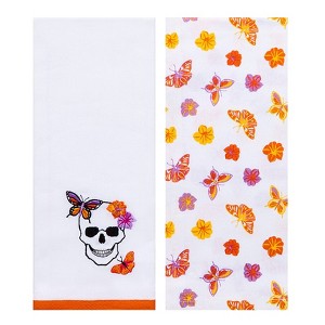The Lakeside Collection Butterfly and Skeletons Embroidered Set of 2 Kitchen Towels - 1 of 2