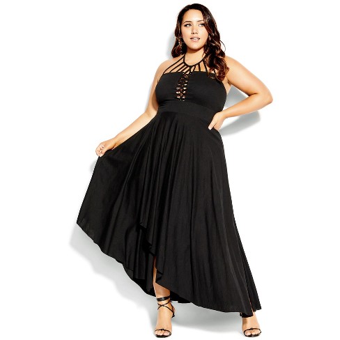 CITY CHIC | Women's Plus Size Plait Detail Maxi Dress - black - 14W