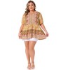 Agnes Orinda Women's Plus Size Boho Floral Print V Neck Short Sleeve Summer Peplum Blouses - 3 of 4
