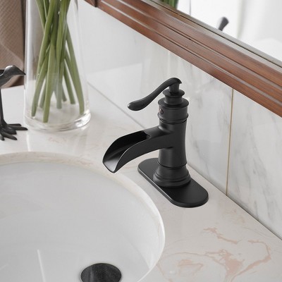 Matte Black Single-Handle Waterfall Bathroom Faucet with Drain Assembly