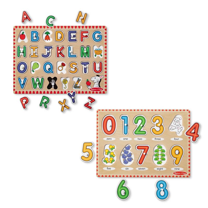Melissa &#38; Doug Wooden Lift &#38; See Peg Puzzle 2pk - Alphabet, Numbers, 1 of 5